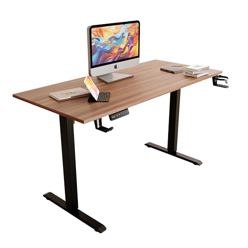 Image of H22 Electric Height Adjustable Standing Desk | 120x60 cm Sit-Stand Office Table | Walnut Top with Black Frame | Motorized Desk for Home Office | 1-Year Warranty Free Installation