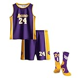 Hjshfue Kids Basketball Jerseys #24 Mesh Sleeveless Tank Top Shorts Socks for Boys Girls 3PC Sports Training Uniforms