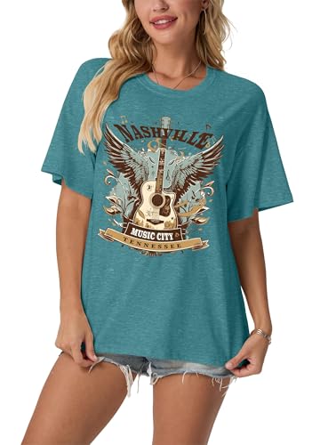 Women's Nashville Country Music City Oversized Graphic T-Shirts Casual Band Tees Short Sleeve Rock Roll Tops - Image 3