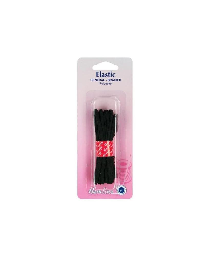 Hemline General Purpose Braided Elastic – 9mm x 2m Black Durable Polyester Elastic for Sewing, Swimwear, and Casting Applications, Strong and Hardwearing