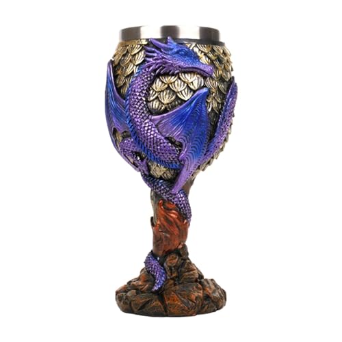 difas Wine Chalice, Dragon Steel Goblet Resin Shell Cup, 117ml Dragon Wine Goblet Mug, Durable Medieval Wine Cup, Dragon Wine Glass, 3D Unique Wine Cups for Gathering Party Drinking Valentine, Purple