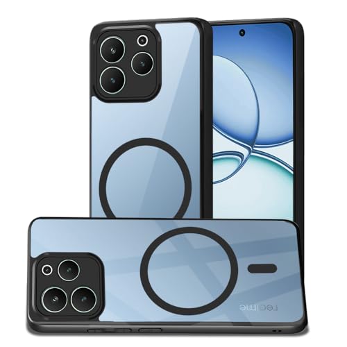 Image of AESTMO Realme 15T 5G Back Cover | 360 Protection | Crystal Clear Hard Back Transparent | Compatible with MagSafe Accessories (PC+TPU, Black Bumper)