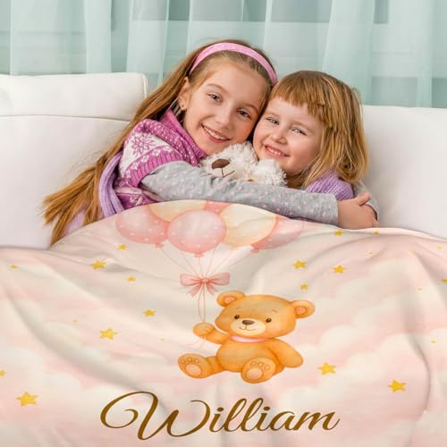 Image of Personalized Baby Blanket with Name, Custom Name Blanket for Kids Soft Flanne Blankets in Easter Personalized Baby Gifts for Infant Newborn Shower (Blue Pink)