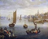 Posterazzi Poster Print Collection a River Landscape with Ferry Boats a Village Beyond Charles...