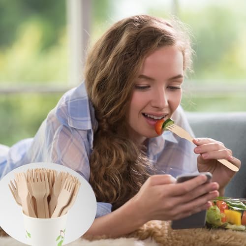 Miniatura 5 de Xbessc Tenedores De Madera Desechables, 200 Piezas Natural Cubiertos De Madera, Utensilios Desechables Ecológicos Y Biodegradables Para Fiestas, Camping, Viajes Y Barbacoa 14cm