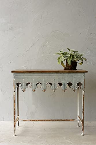 Creative Co-Op Rustic Farmhouse Metal Sofa Table With Solid Wood Top, Distressed Zinc Finish #TOP3
