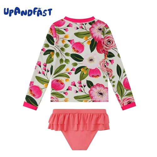 Image of upandfast Girls Rash Guard Set Long Sleeve Two Piece Swimsuit with UPF 50+ Sun Protection for Girls 3-8 Years