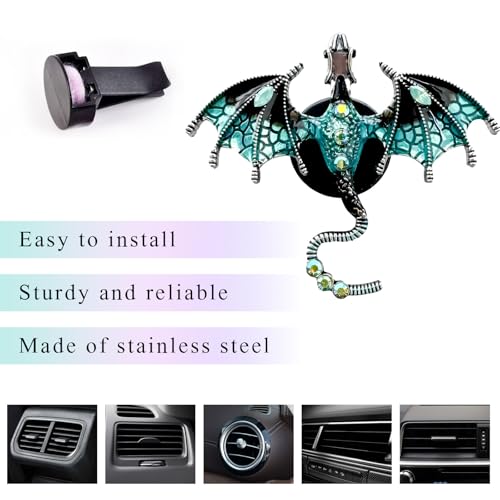 Image of 2PCS Bling Wyvern Car Air Freshener Vent Clips, Alloy Enamel Dragon Auto Outlet Clips with Fragrance Tablets, Refillable Cute Flying Dragon Crystal Vent Clip Aroma Diffuser (Blue)