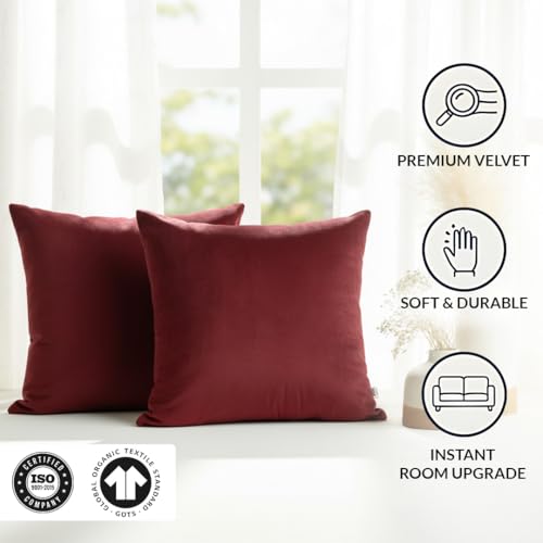 Image of HOMEMONDE Velvet Cushion Covers Set of 5-20x20 Inch Decorative Pillow Cover for Sofa, Couch, Chair, Dark Red