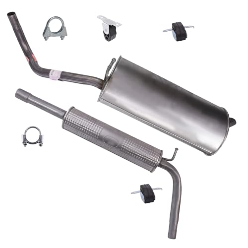 BESTPRICE Auspuff Schalldämpfer Set 1x Mittelschalldämpfer, 1x Endschalldämpfer, mit Montagematerial Kompatibel mit SEAT IBIZA III (6L1), SKODA FABIA 1 (6Y2) (6Y3), VW POLO (9N_, 9A_)