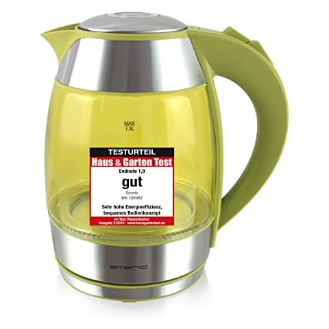 Emerio Design Glas Wasserkocher 1.8L, Test GUT, bestes Borosilikatglas Cover