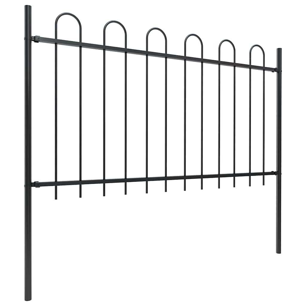 Garden Fence with Hoop Top Steel 1248x100 cm Black Decorative Metal Outdoor Fencing Panels and Posts 11.9m Long for Yard Patio Walkway Barrier Powder Coated Rust Proof Durable Security Boundary