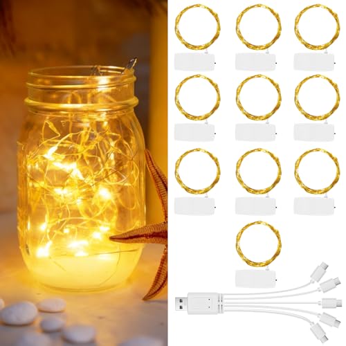 6 luces LED de color blanco cálido, 2 m, 20 ledes, alambre flexible, recargable, compartimento extraíble para pilas, reutilizable, luz blanca cálida, cadena de luces para fiestas, Navidad y decoración
