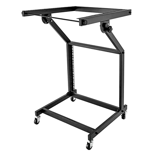 Audio Rack Professional Rack Mount DJ Mixer Stand w/ 4 Wheels Adjustable Rack Mount Stand Desk Studio Mixer Case Rolling Cart for Music Studio Booth Pro Audio Recording Cabinet Stage Equipment (9U)