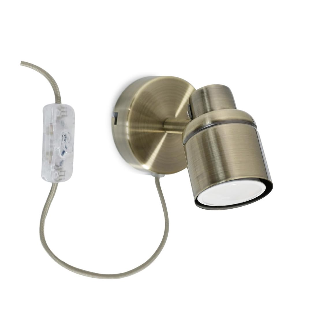 MiniSun | Antique Gold Single Spotlight Adjustable GU10 Plug-in Wall Light | Wall Spotlights, Home Décor & Improvement Essential | Mains Wired