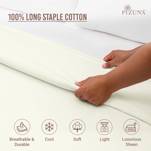 Image of Pizuna 100% Cotton Duvet Cover Double Bed, 400 Thread Count Long Staple Cotton Sateen Weave Quilt Cover 90X100 Inch, Comforter Cover King Size Double Bed with 4 Corner Ties, Off White