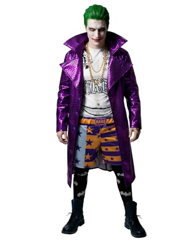 Funidelia Disfraz Oficial de Joker   Escuadrón Suicida para hombre, Camiseta, leggins, pantalón, gabardina, cadenas, DC Comics   Traje para adultos para fiestas, Carnaval y Halloween   Talla XL
