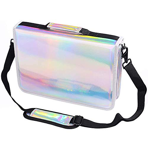 Shulaner 160 Slots Pencil Case Laser PU Plating Color Large Capacity Zipper Colored Pencils Holder Large Capacity Portable Pencil Bag Organizer (Magic Silver, 160)
