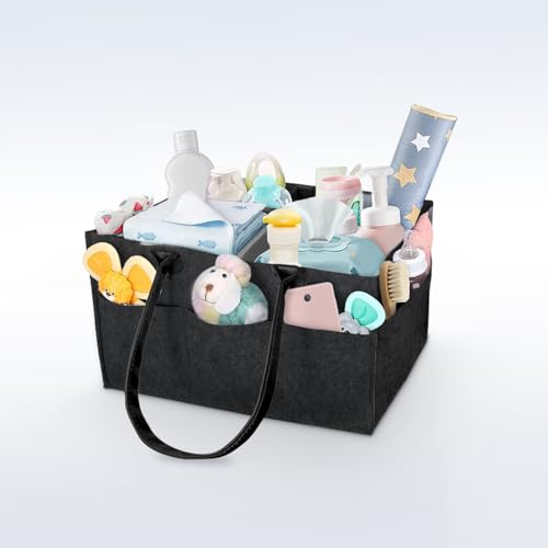 KESI ORNAMENTS Baby Diaper Caddy Organiser, Diaper Bag, Organiser, Portable Diaper Organiser, Felt Organiser with Removable Divider, for Car, Bedroom, Travel and Changing Table Storage Bin(Black) - Image 10 thumbnail