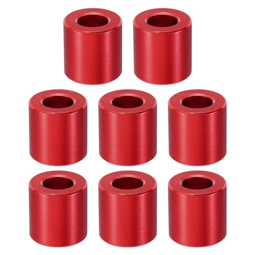 PATIKIL M10アルミニウムスペーサー 8個 メタルスペーサーアルミニウム10.5mm ID x 20mm OD x 20mm Lアルミニウムスペーサースクリュースタンドオフラウンド 2/5インチまたはM10スクリューボルト用 赤色