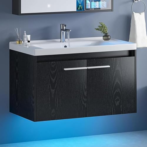 4ever2buy Floating Bathroom Vanity with Sink, Modern Clearance Bathroom Vanities LED Light, 31