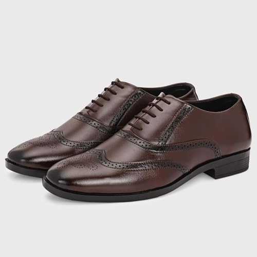 Image of Centrino Men's Formal Lace-Up Shoes | Soft & Comfortable Oxford Brogue Dress Formal Shoe| Stylish Looking Lace Up Medallion Toe Perforated for Business Formal Wedding & Office Wear (9359)