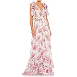 Mac Duggal Womens Floral Print Evening Dress White 0