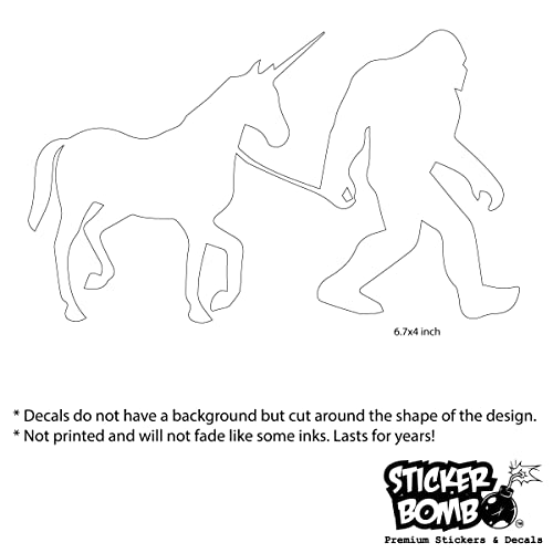 Big Foot Walking A Pet Unicorn Decal Bumper Sticker - Sticker Bomb Vinyl Decal For Car Truck, Computer, Anywhere! Premium 6 Year Outdoor Vinyl (White, 1) #TOP6