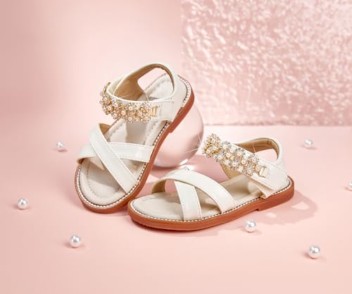 Image of PHIRAMIN Toddler Girl Sandals - Flower Girl Dress Shoes Open Toe Little Kid Flats