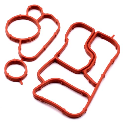 Image of Engine Oil Cooler Gasket Kit Compatible for VW Beetle CC Eos Golf Jetta Passat Tiguan for Audi A4 Q5 Oil Filter Housing Gaskets 06J117070C 06J115441A (2PCS)