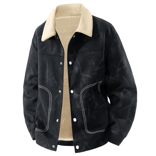 Chaqueta de camionero para hombre en ante sintético con forro de borreguito y cremallera