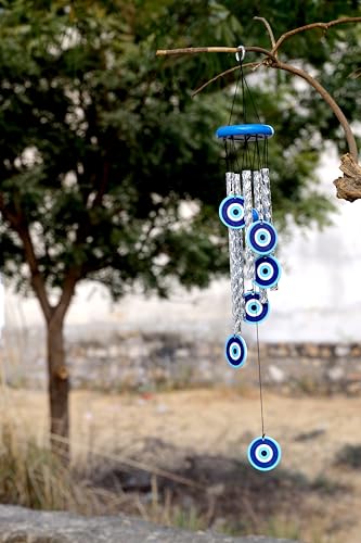 Image of Evil Eye Wind Chime 27 Inch | Nazar Battu Hanging for Home Protection & Positive Energy | Decorative Wind Chimes for Balcony, Living Room & Bedroom | Housewarming & Birthday Gift for Women