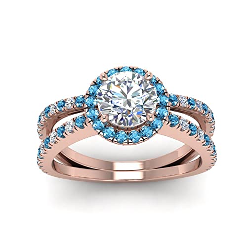 Image of 55Carat Choose Your Gemstone Reverse Split Shank Halo Diamond CZ Ring Rose Gold Plated Round Shape Halo Engagement Rings Matching Jewelry Wedding Jewelry Easy to Wear Gifts US Size 4 to 12