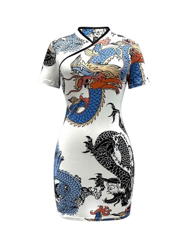 Image of Floerns Women's Cheongsam Chinese Traditional Dragon Print Qipao Bodycon Mini Dress