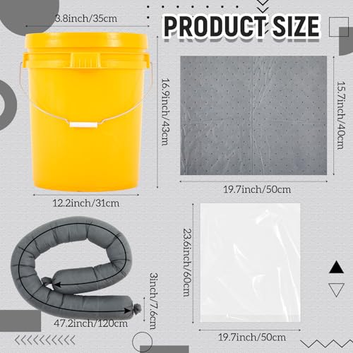 Image of DoubleFill 41 Pcs Universal Spill Kit Portable Complete 9-Gallon Spill Kit, Absorbs Oils Water and More, Yellow Bucket, 30 Absorbent Pads, 4 Pcs 3 inch x 4' Sorbent Socks, 5 Disposal Bags, PVC Gloves