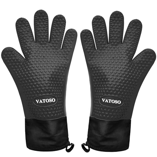 Silicone-Smoker-Oven-Gloves-BBQ-Gloves-Heat-ResistantBeat-Heat-and-FireGrill-Gloves-for-Handling-Hot-MeatWaterproof-Heatproof-Kitchen-Oven-Mittsfor-GrillingCookingBakingBarbecueBlack