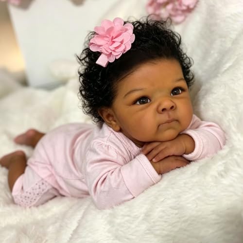 Anano 18 Inch Full Silicone African American Black Reborn Baby Girl Doll