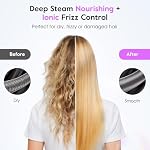 slopehill Steam Hair Straightener Brush – Ionic Steam Straightening Brush for Smooth, Dual Voltage, Fast Heating, 4 Temperature, Scald-Proof Design