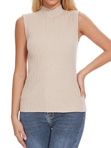 Image of Biffexu Womens Textured Tank Top Mock Neck Sleeveless Slim Fit Vest Top