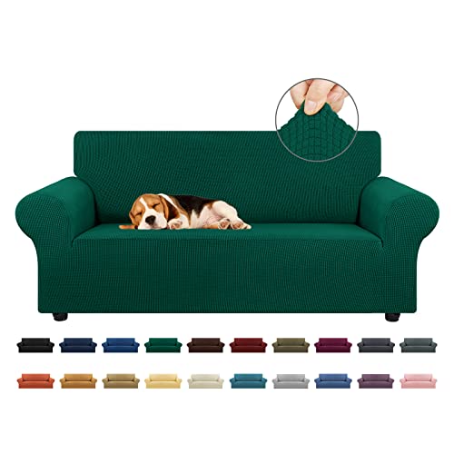 KEKUOU Stretch Loveseat Sofa Cover Slipcover,Couch Covers for 2 Cushion Couch Sofa (55"-78") Furniture Protector Sofa with Elastic Bottom for Kids,Dog. Jacquard Small Checked (Medium,Hunter)