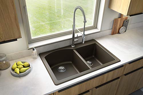 Karran 33" Quartz Composite Double Bowl Kitchen Sink Brown