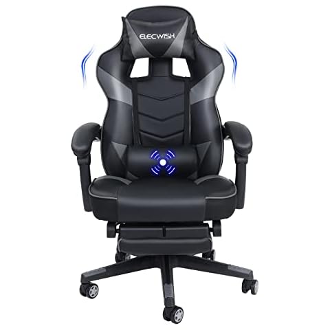 PULUOMIS Video Gaming Chair Massage for Adults with Footrest Computer Desk Chair PU Leather 150° Reclining High Back Support Office chair for Home with Headrest Lumbar Pillow (Grey) Cover