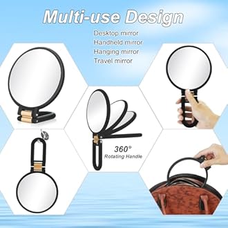 Martvex 1x 20x Magnifying Travel Mirror, Hand Mirror with Handle - Double Side Hand Held Mirror with 1x 20x Magnification & Foldable Handle, Portable Travel Makeup Hand Mirror for Women (Black)