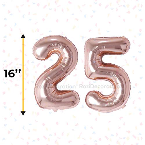 Image of Rozi Decoration Foil 16? Inch Rose Gold 25 Number Decoration | 25Th Birthday Decoration Items | 25Th Anniversary Decoration Items Kit | 25 Balloon For Birthday Pack Of 2 Pcs