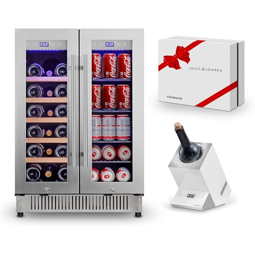 Image of Cobalance 24 Inch Dual Zone Wine and Beer Refrigerator-72 Cans and 20 Bottles Cooler, & Single Bottle Wine Chiller,Built-in or Freestanding Fridge for Beer, Soda, Drinks, Home, Bar