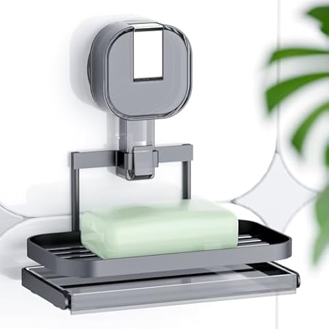 KatiKaddy Suction Cup Soap Dish, Rustproof Black Iron Metal Sponge Pad Holder, Detachable Drip Tray for Versatile Dry&Wet Use, Easy to Install&Clean, for Apartment Tile Wall Bathroom Kitchen Dorm RV Cover