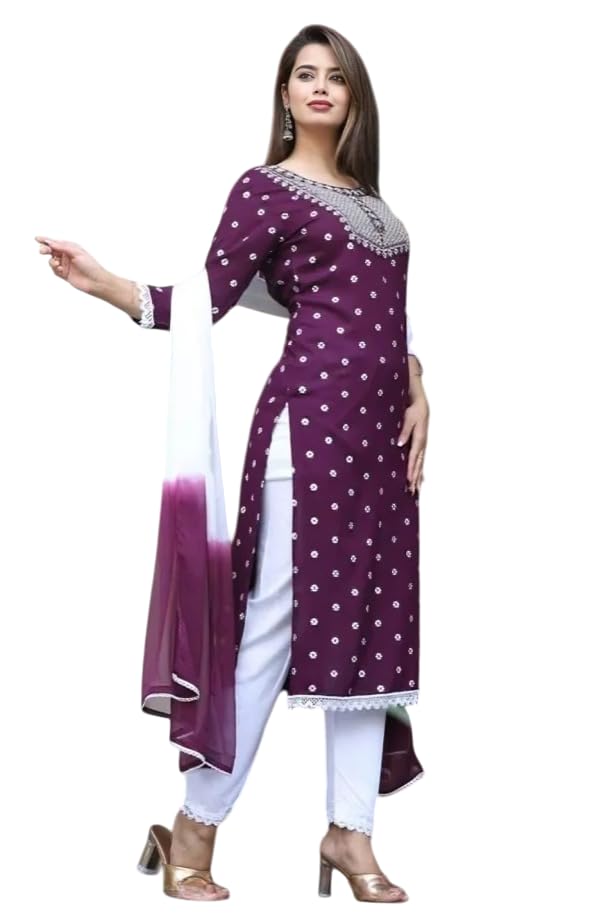 Image of Women's Rayon Embroidery Kurta with Pant and Dupatta Set