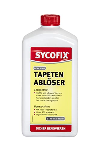 SYCOFIX Tapetenlöser hochwirksam, Tapetenentferner flüssig, zitronenduft, Raufaser- Papiertapeten, Leimfarbe, 1l