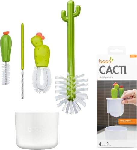 Image of Boon Cacti Bottle Cleaning Brush Set - Includes Bottle Brush,Nipple-Brush,Detail-Brush,and Straw-Brush - Baby-Bottle-Brush Set for-Bottle Drying Rack - Baby Essentials -,4 Count (Pack of 12)