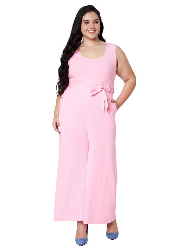 Women Plus Size Pink Solid Basic Jumpsuit-picture-38